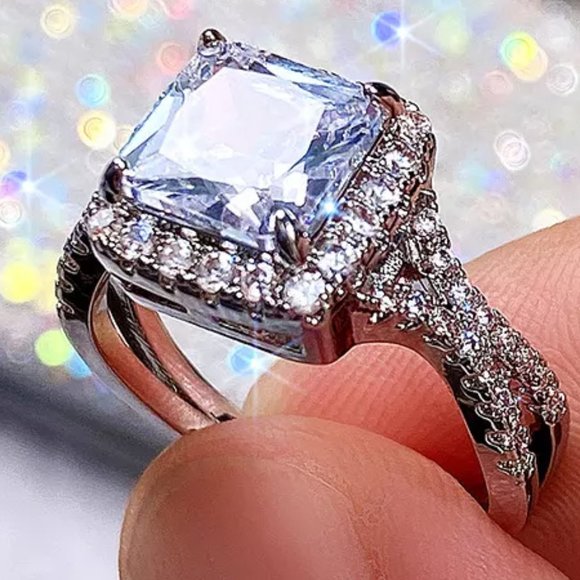 💞925 Silver Plated High Quality Proposal Noble CZ Wedding Ring, MARR9427 - Picture 1 of 7